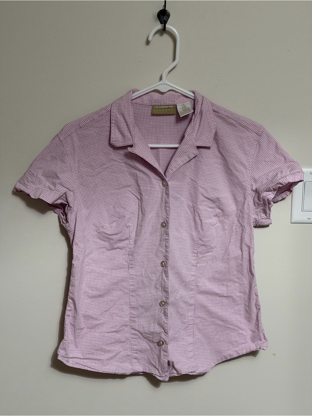 Y2K Cotton Liz Claiborne Pink Gingham Button-Up Top